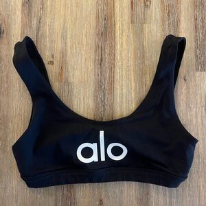 ALO - black sports bra with white logo